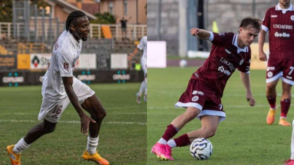 Josh Tenkorang con la maglia del Ravenna e Luca Chierico con quella dell'Arezzo. Credit: Oreste Chianese, Ravenna F.C / S.S Arezzo / www.lacasadic.com