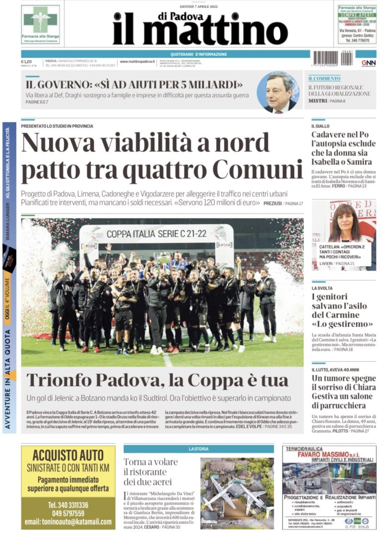 prima pagina mattino di padova