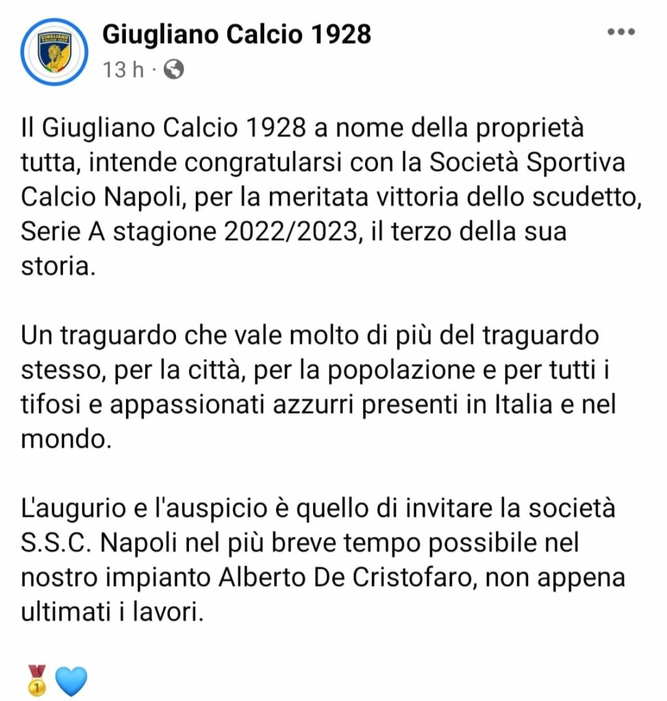 Giugliano complimenti Napoli