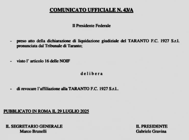 Il comunicato della FIGC
