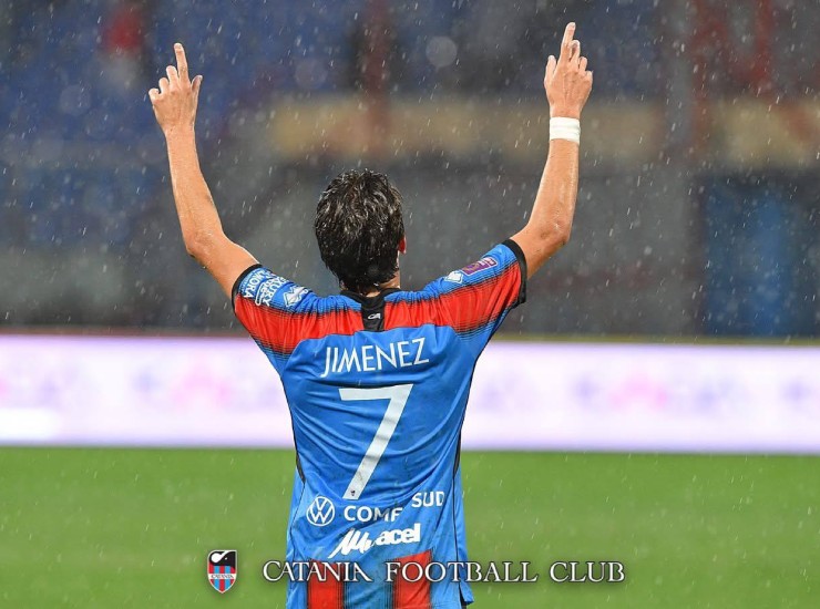 L'esultanza di Kaleb Jimenez per la sua prima doppietta col Catania