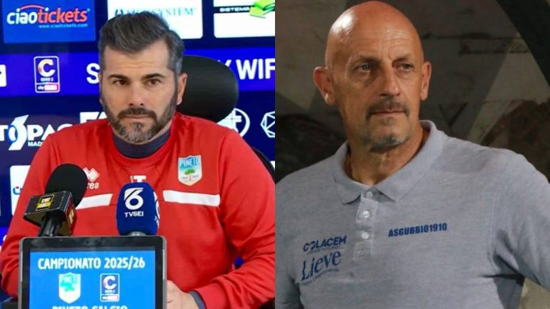 Ivan Tisci (Pineto) e Di Carlo (Gubbio). Credit: Pineto Calcio, A.S. Gubbio / www.lacasadic.com