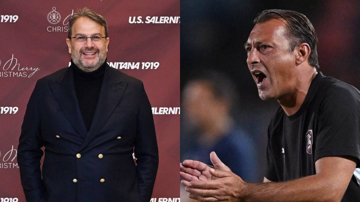 Salernitana, il ds Faggiano e l'allenatore Raffaele. Credit: US Salernitana 1919 / www.lacasadic.com